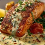 Pan-Seared Salmon with Lemon Garlic Cream Sauce First Image