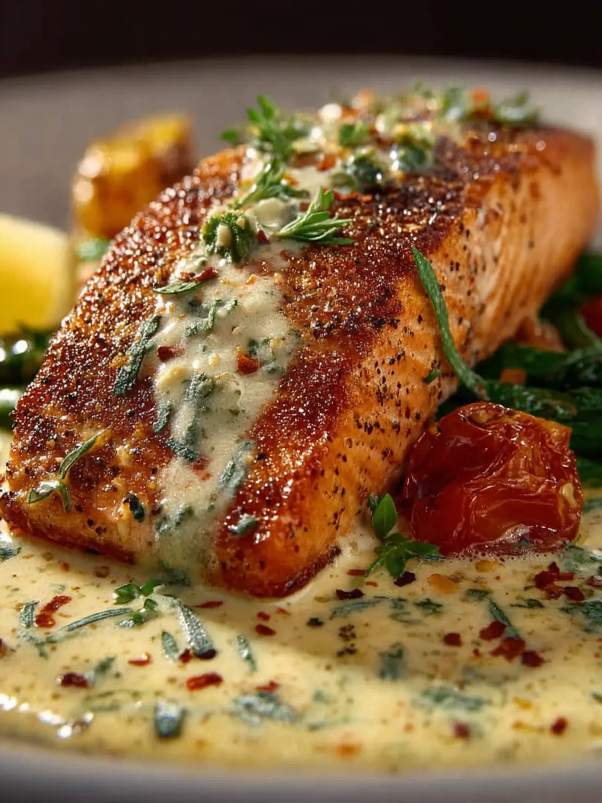 Pan-Seared Salmon with Lemon Garlic Cream Sauce First Image