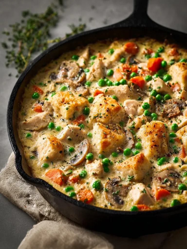 Low Calorie High Protein Crustless Chicken Pot Pie Skillet First Image