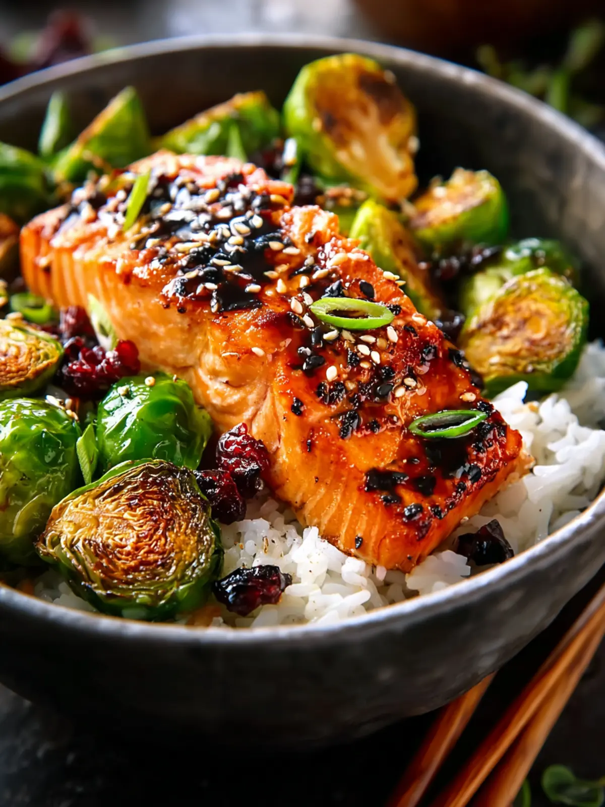 Irresistible Teriyaki Salmon Bowls with Crispy Brussels Sprouts First Image