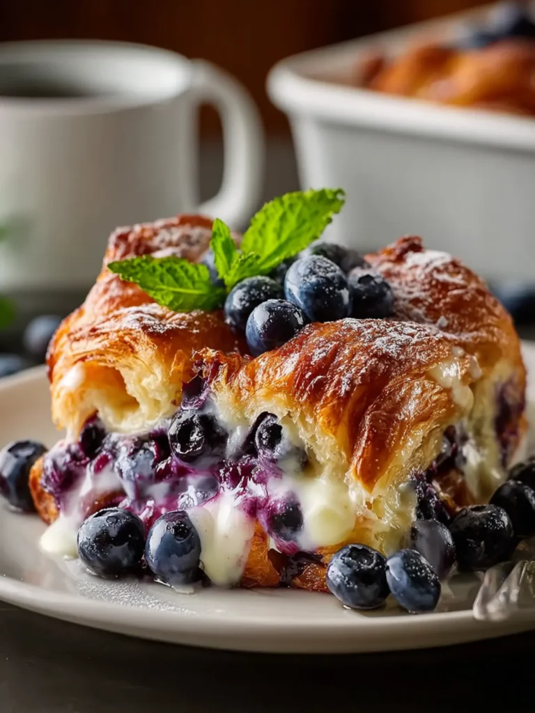 Blueberry Cream Cheese Croissant Casserole First Image
