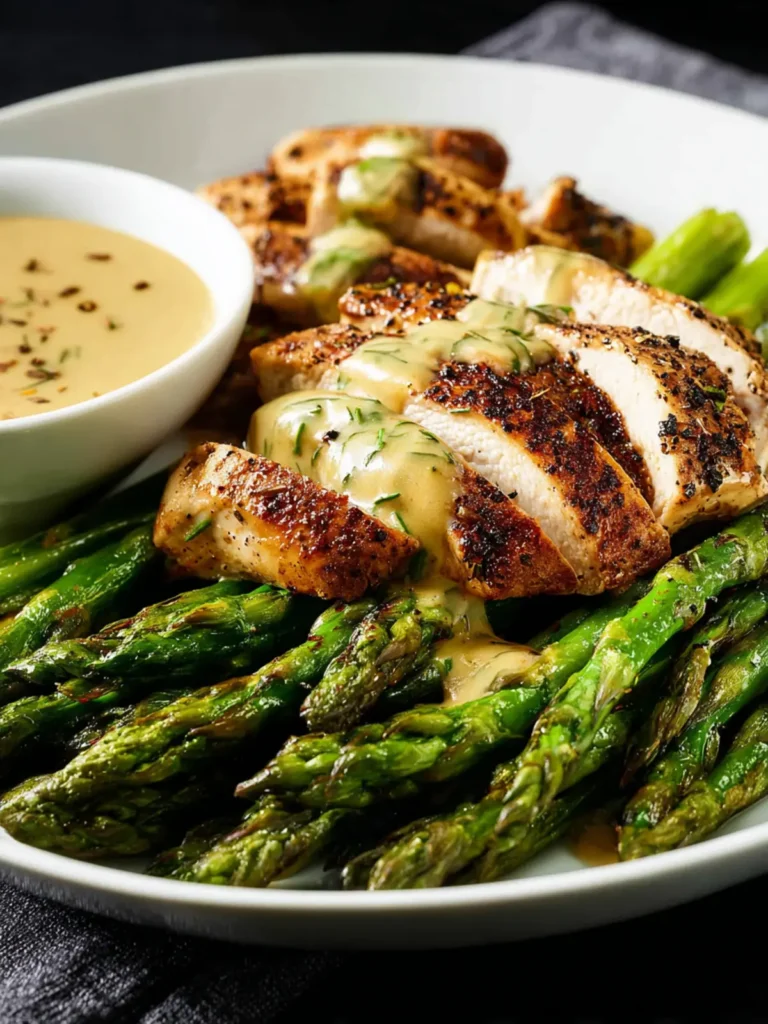 Chicken and Roasted Asparagus with Tahini Sauce First Image